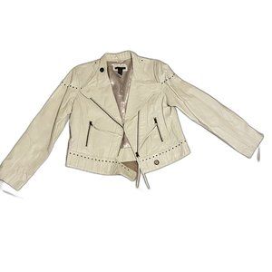 BOSTON PROPER WHITE LEATHER MOTO JACKET WITH STUDS SIZE LARGE